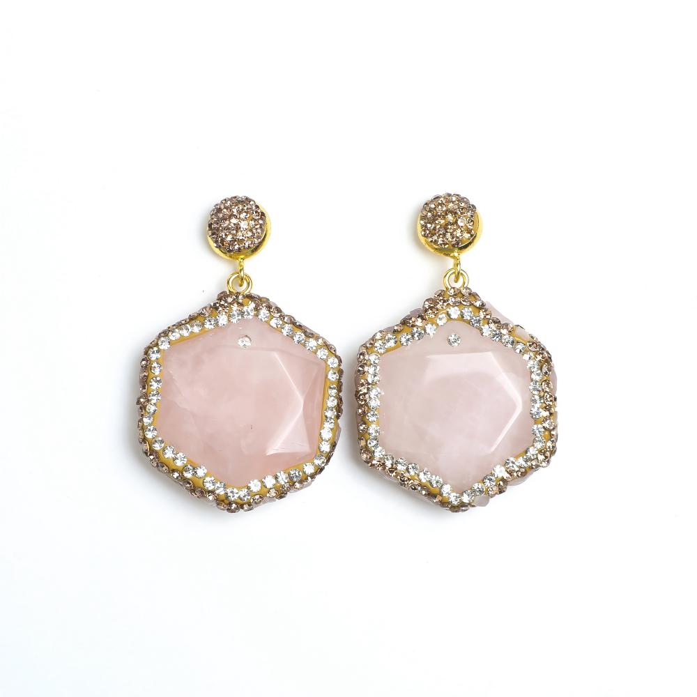 Celestial Hexagram Earrings (AL-ER-002): Rose Quartz & Pearl Talisman of Cosmic Harmony