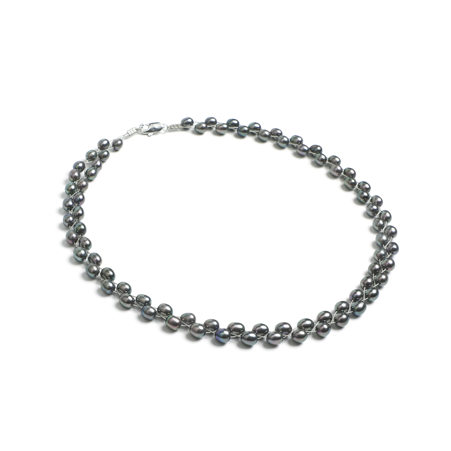 1980s Japanese Woven Gray Pearl Necklace