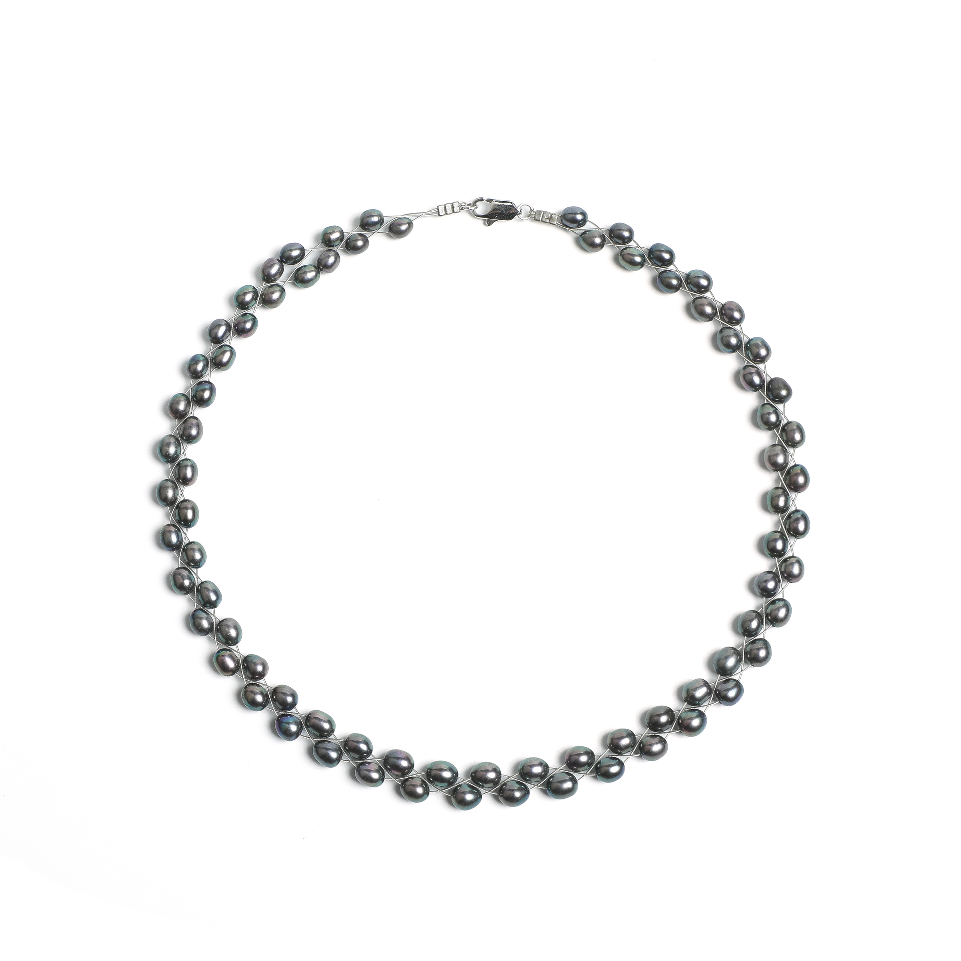 1980s Japanese Woven Gray Pearl Necklace