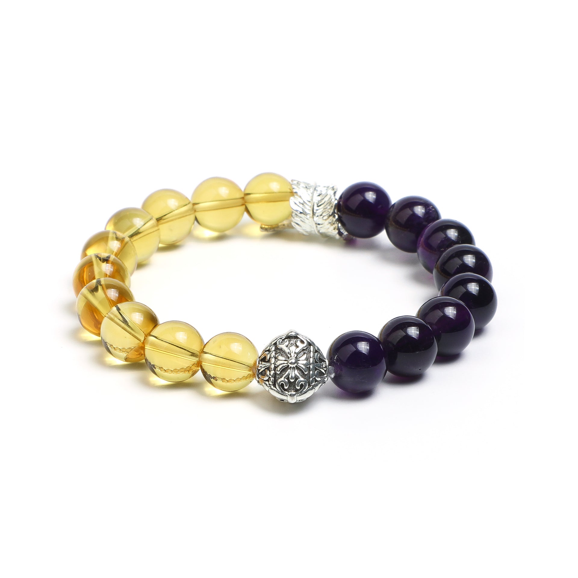 Luminous Revival Collection      Twin Florals·Citrine & Amethyst Leaf Bracelet