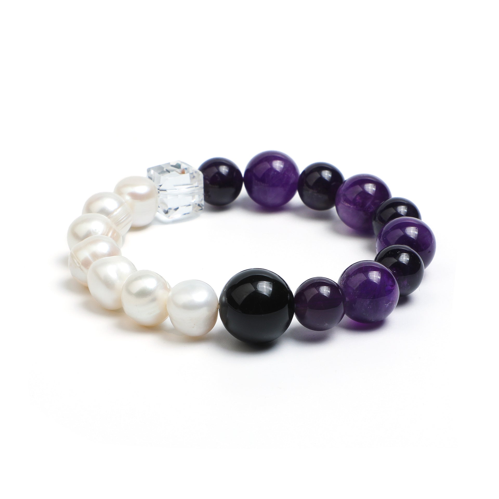 Luminous Revival Collection       Starlit Dialogue· Amethyst & Onyx Pearl Bracelet