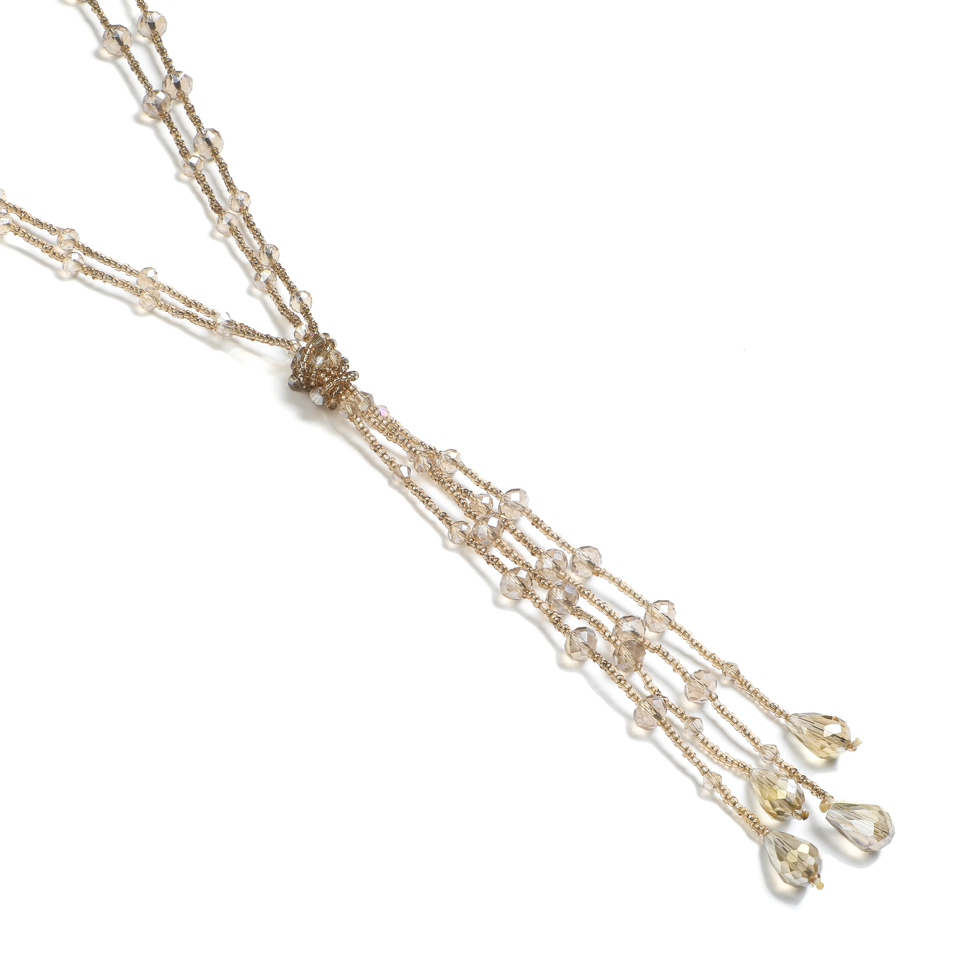 Light Gold Crystal Tassel Necklace