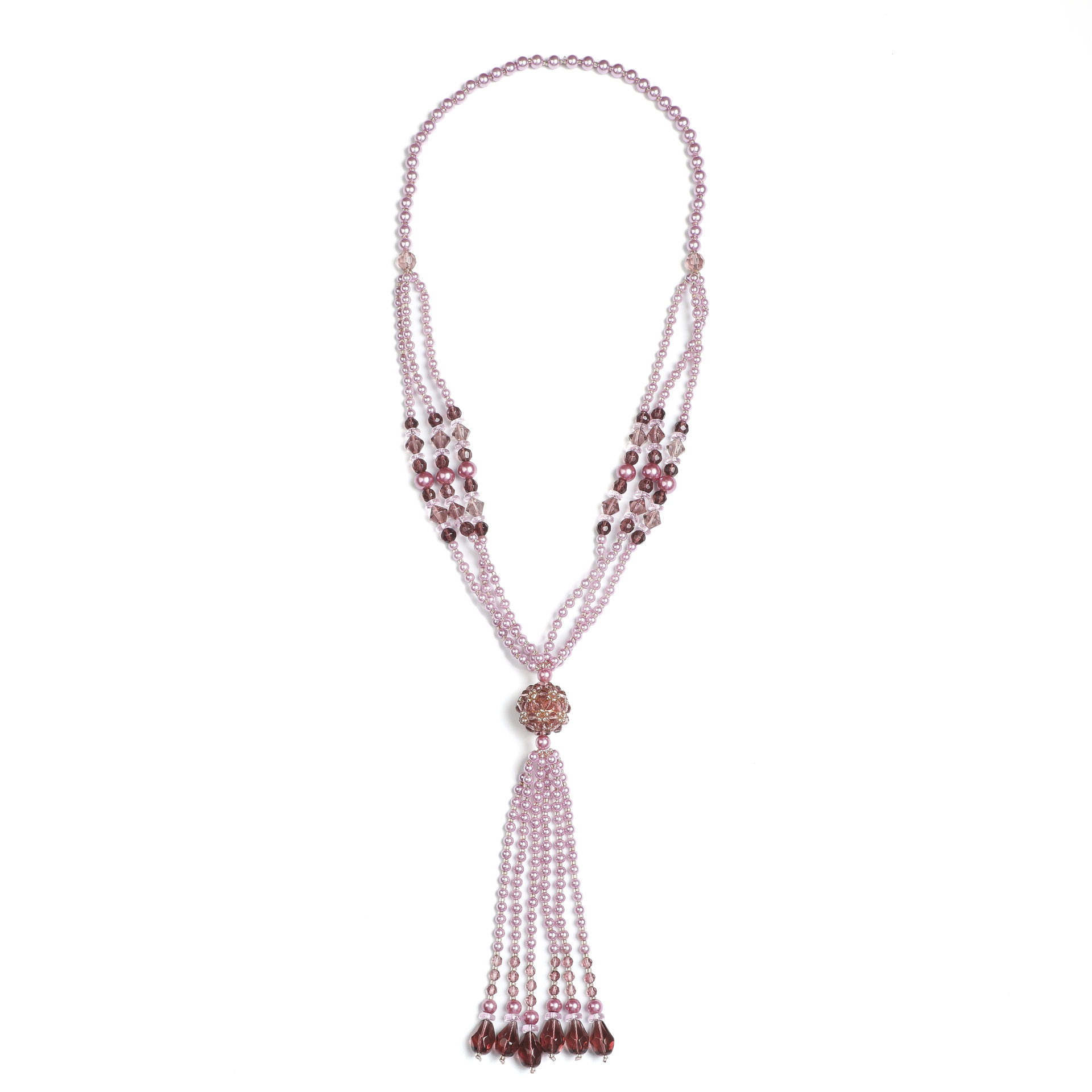 Pink and Purple Amethyst Beaded Bow Fringe Necklace