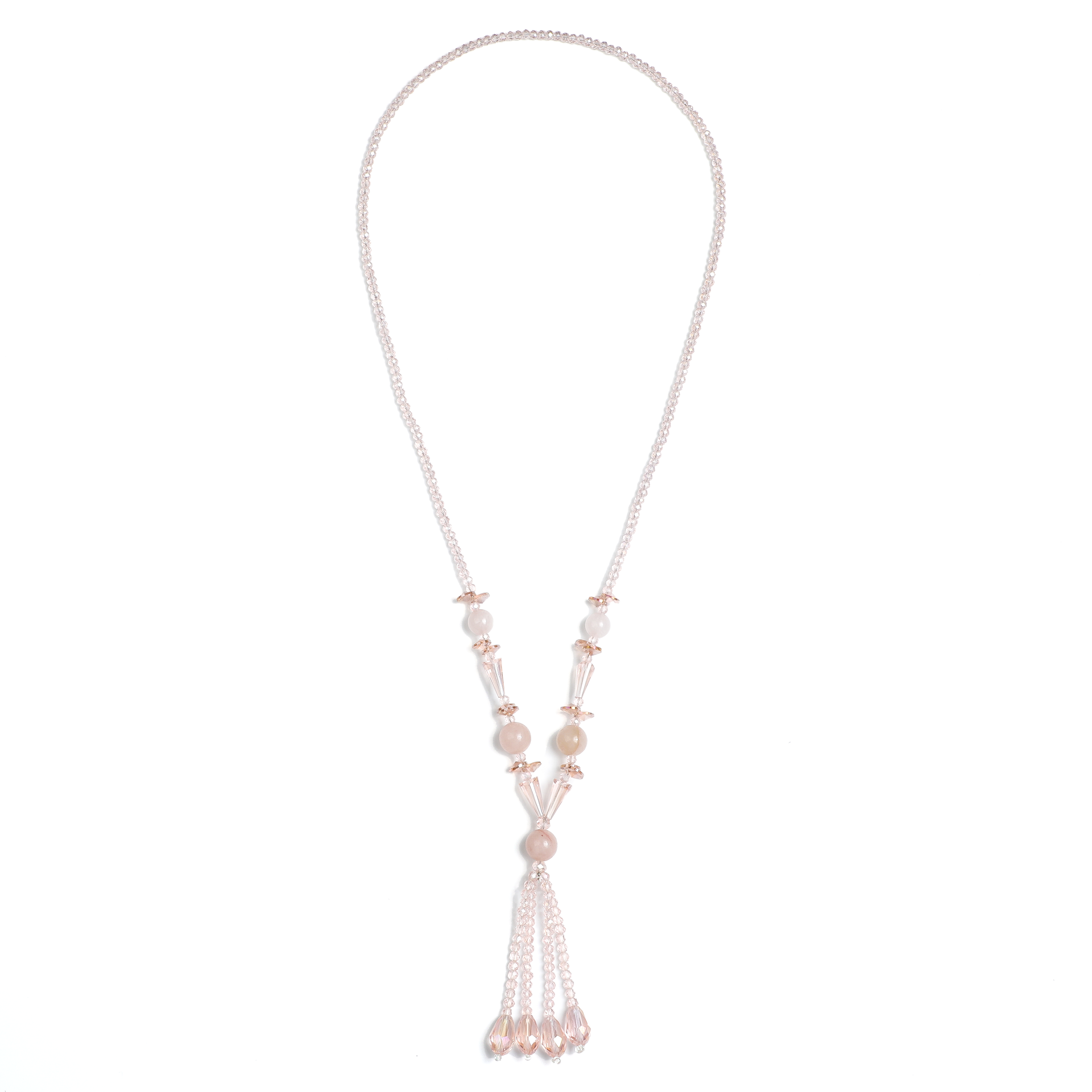 1980s Japanese Pink Crystal Fringe Long Necklace
