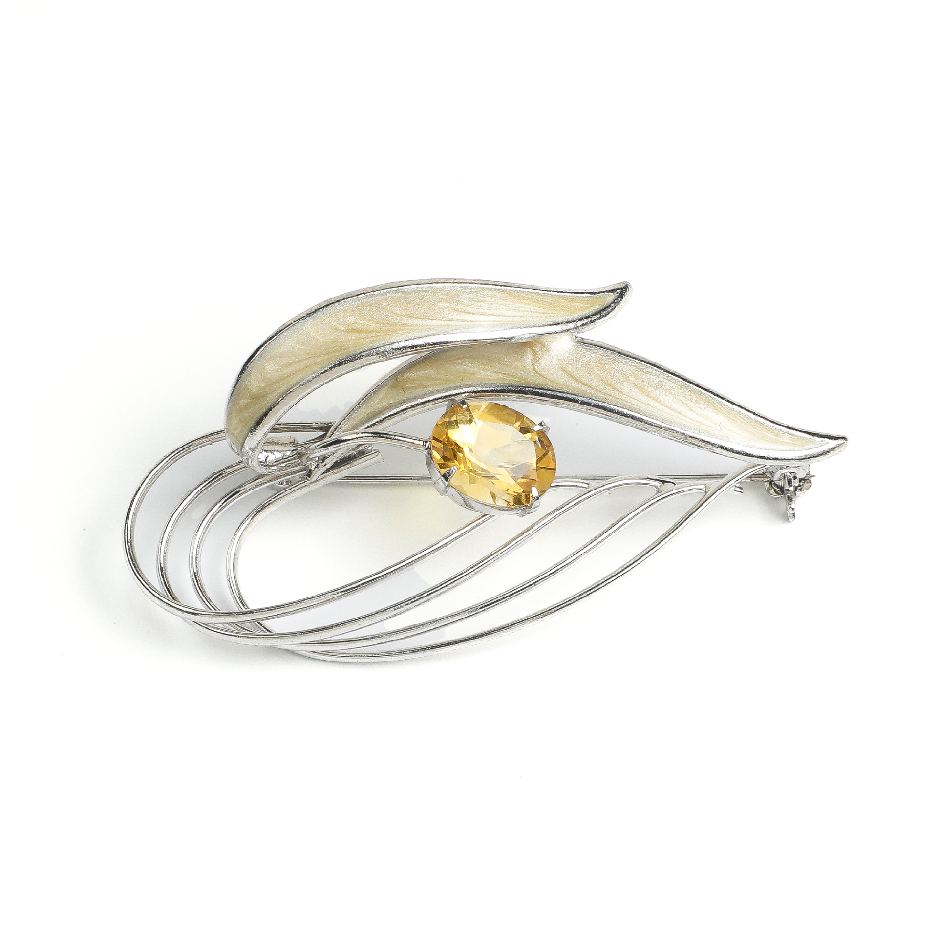 Japanese Showa Era Enamel Leaf Brooch