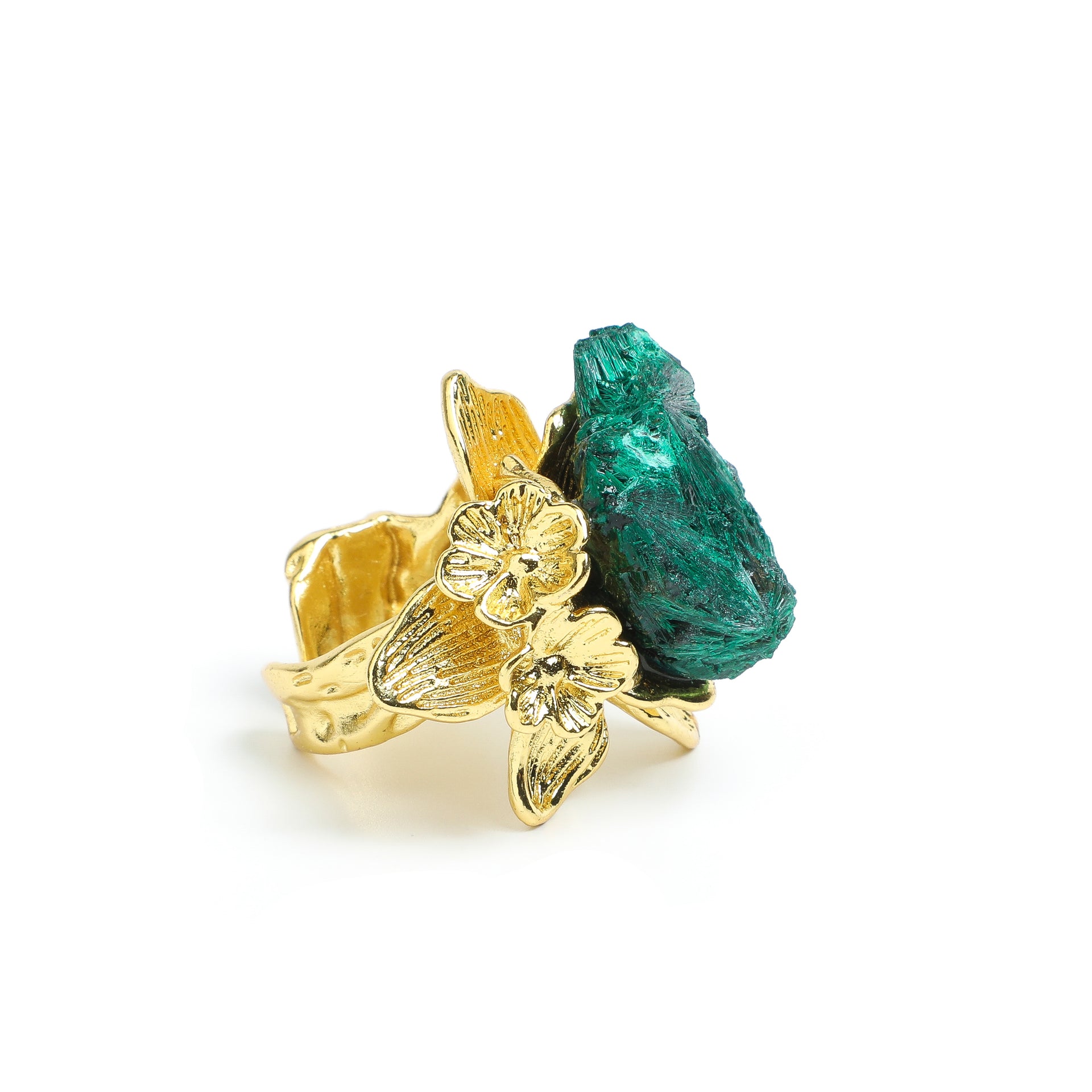 Worldly Wanderlust Collection 
Golden Petal Malachite Ring