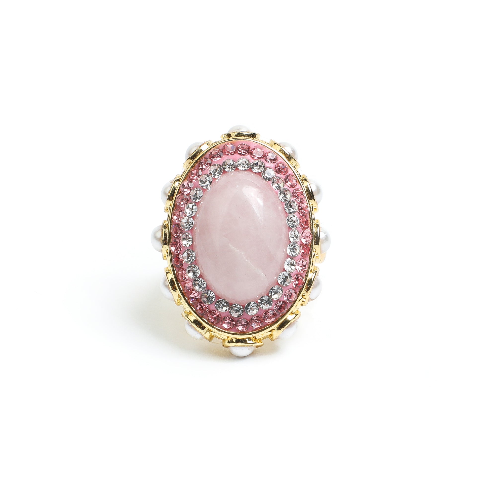 Pink Crystal Elegance · Oval Pink Crystal Pearl Ring
AL-RG-050