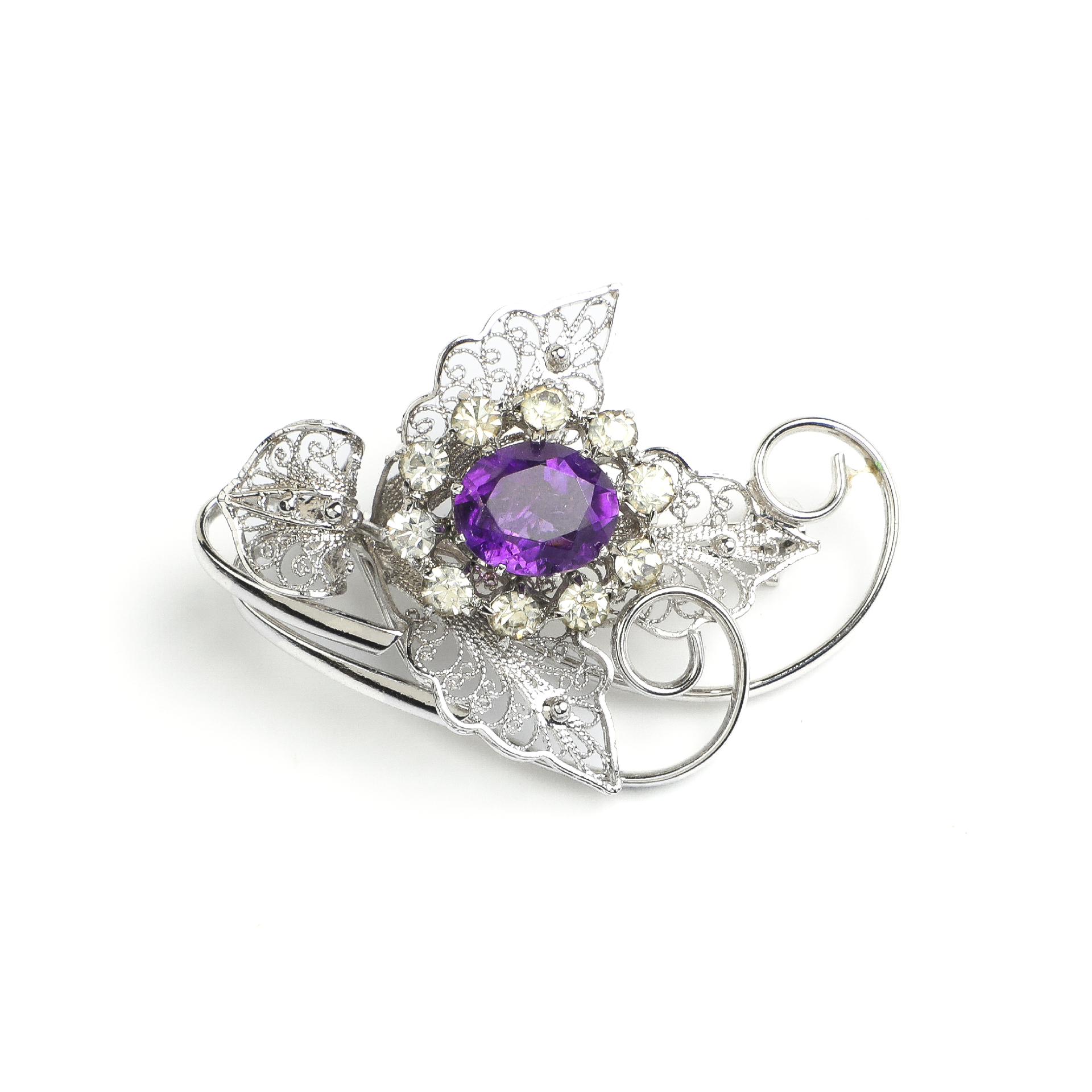 Japanese Showa Era Amethyst Bud Brooch