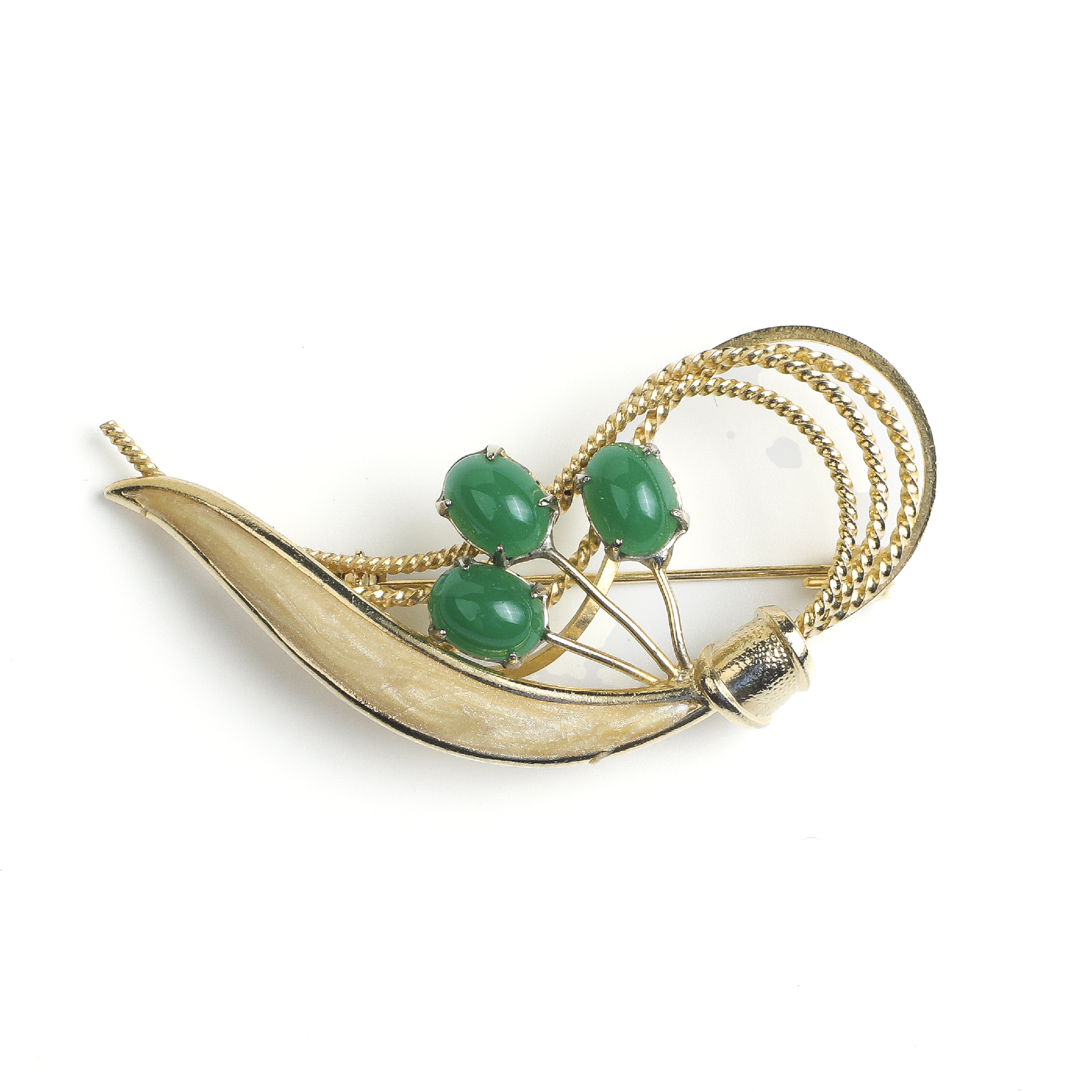 Japanese Heisei Era Green Agate Brooch