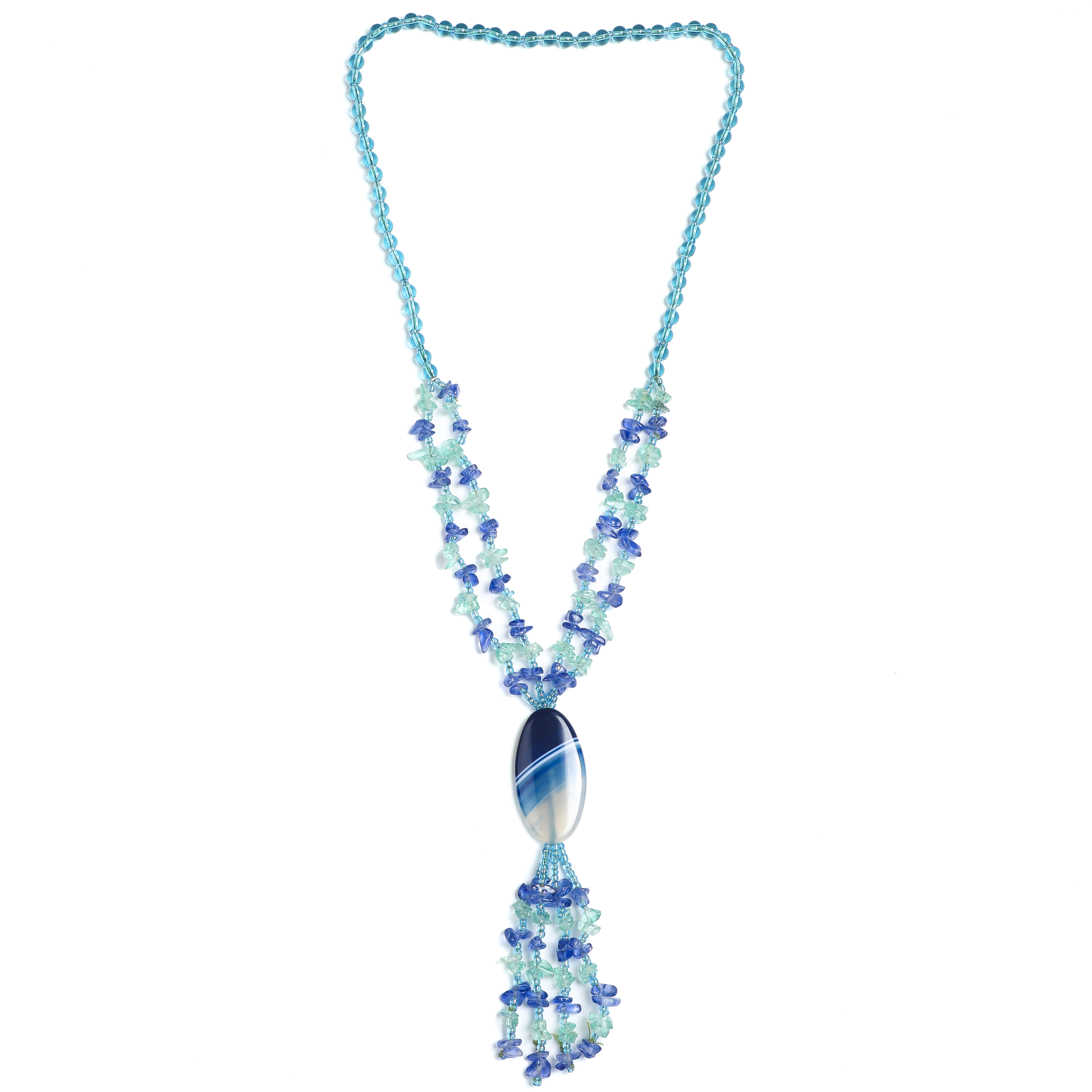 1970s Japanese Blue Fringe Agate Necklace