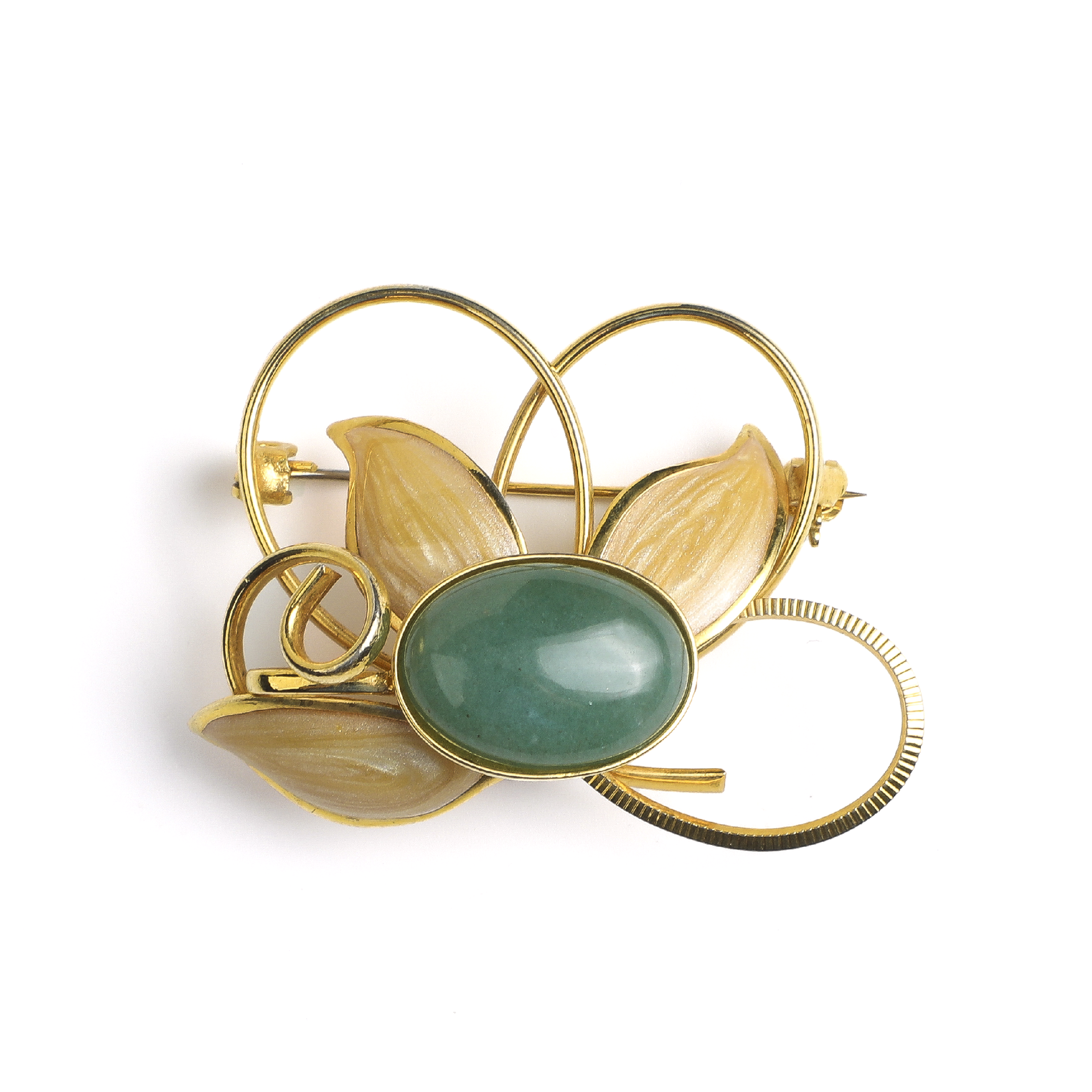 Japanese Showa Era Jade Bud Brooch