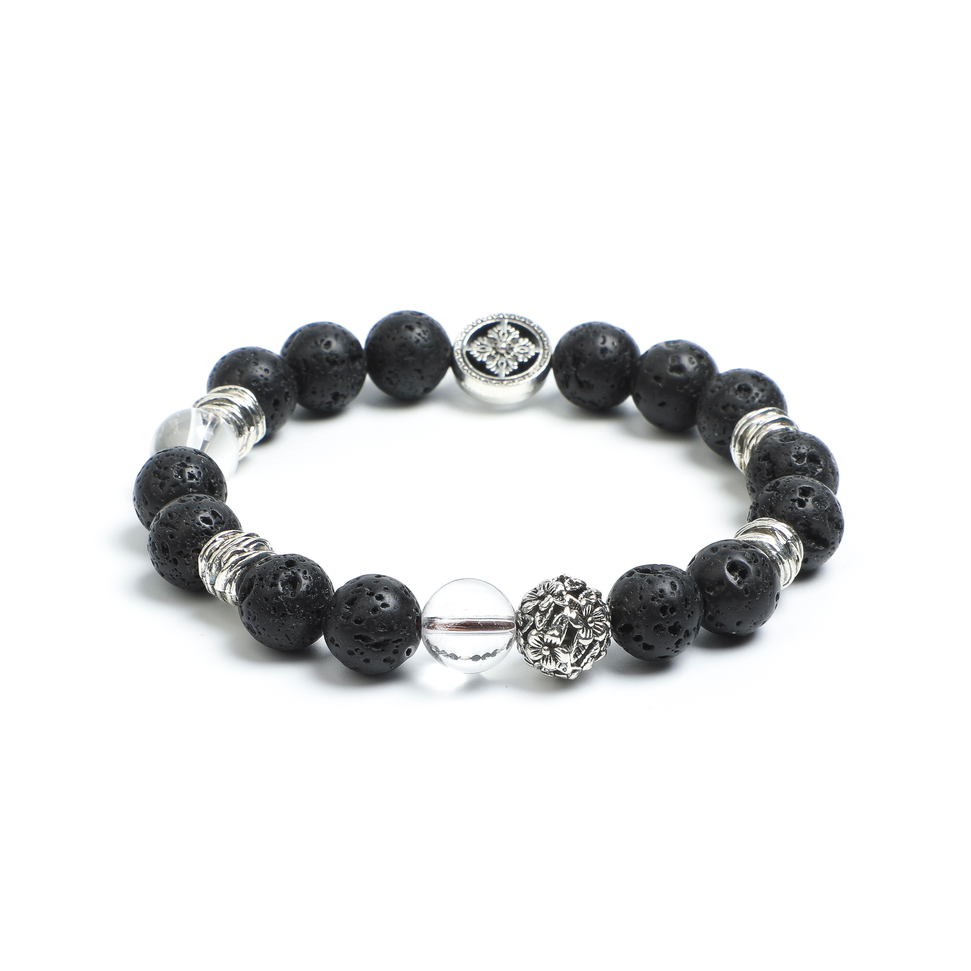 Men's Bracelet with White Crystal and Volcanic Stone