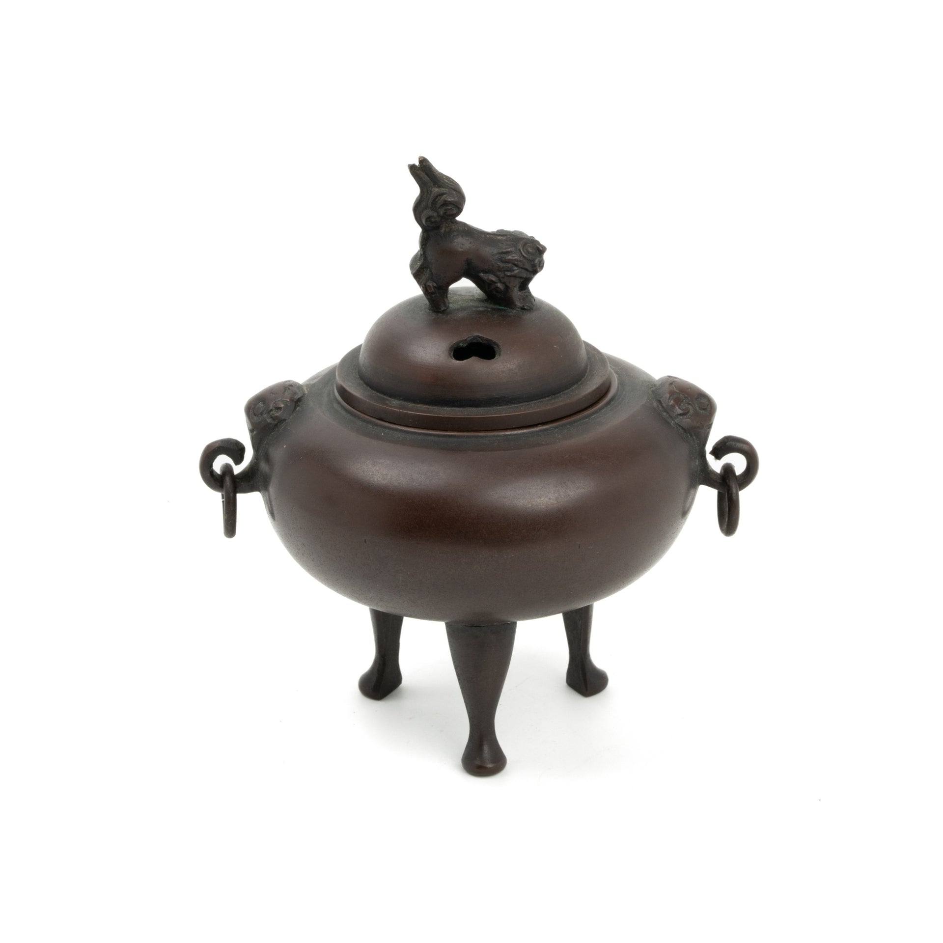 Japanese Showa Era Lion-adorned Copper Incense Burner