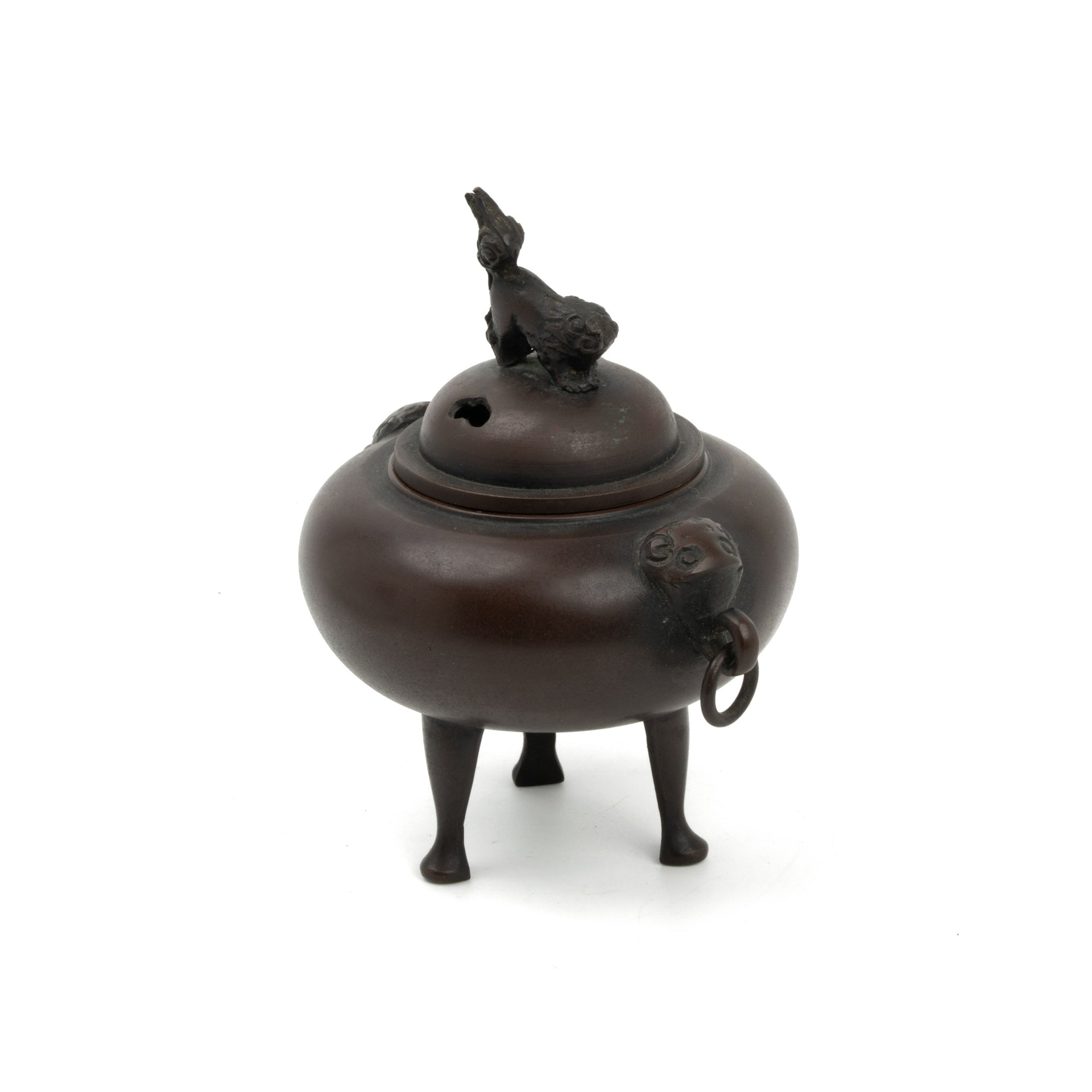 Japanese Showa Era Lion-adorned Copper Incense Burner